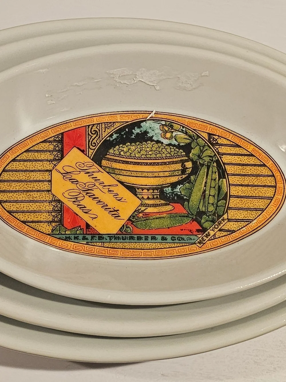 Waverly White Serving Plate with Yellow and Green Center Medallion By Seymour Ma